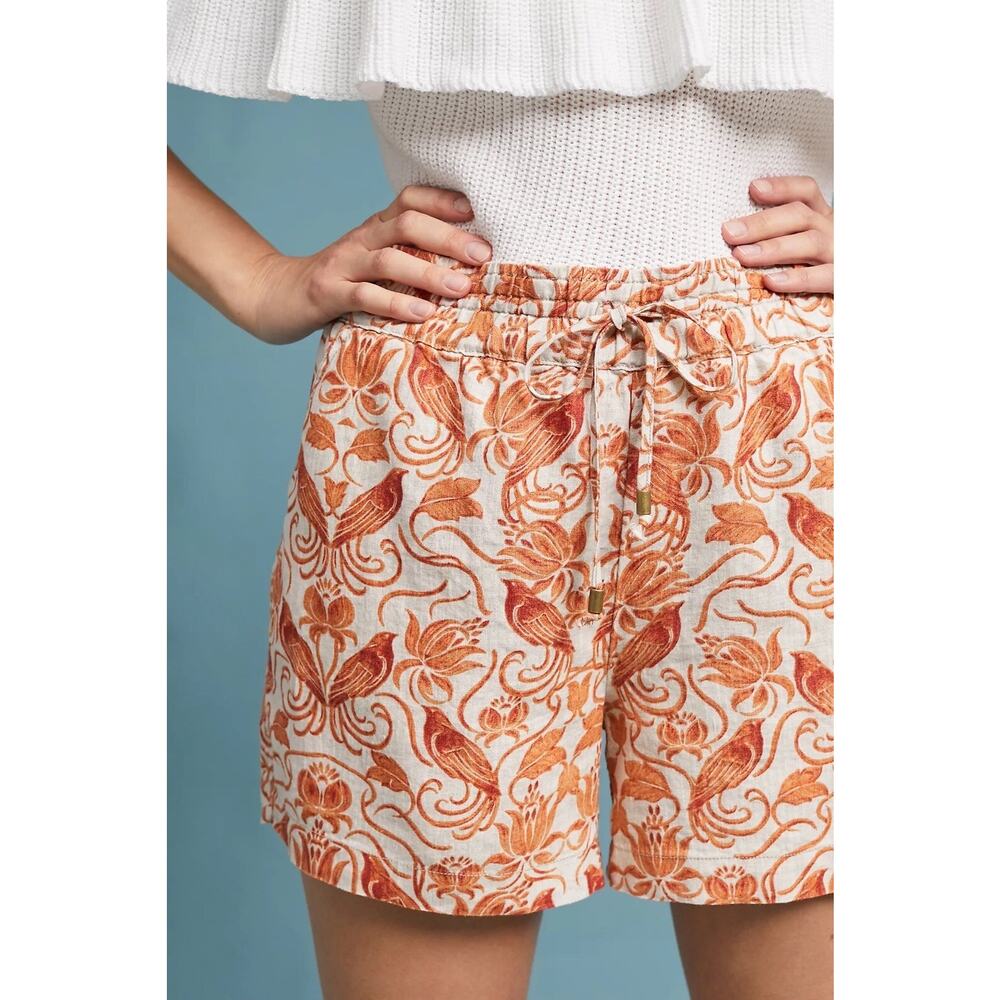 Anthropologie Jolene Womens Shorts XL Terracotta Floral Pockets Elastic Waist